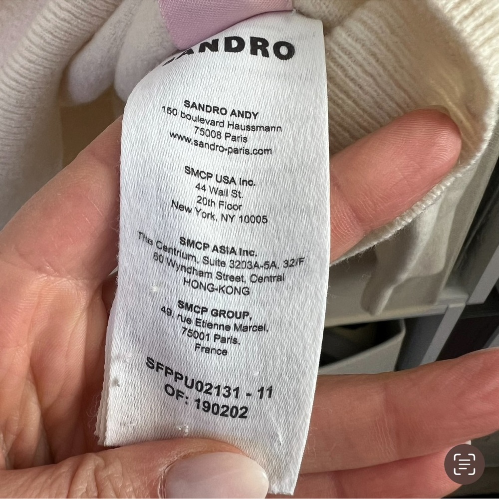 Sandro Alizia V Neck Collared Wool & Cashmere Sweater in Cream and White - Picture 10 of 10
